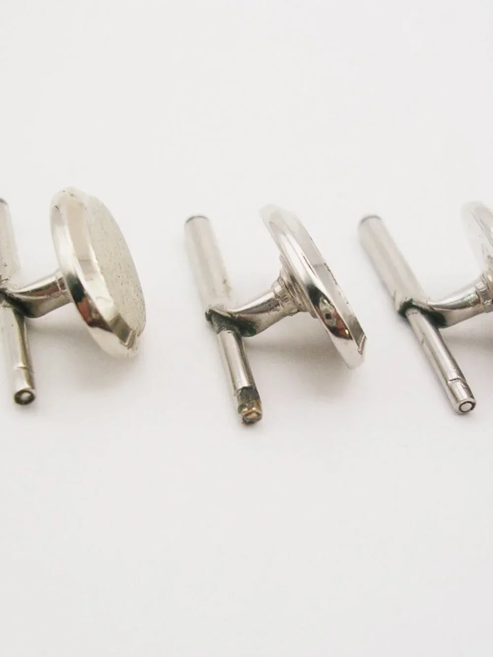 Vintage Tuxedo Studs Waistcoat Buttons Set of 3 oval silver tone Spring shanks